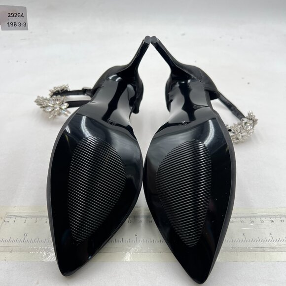 Pazzion Black Lizzie Satin Pointed Toe Rhinestone Ankle Strap D'Orsay Pump - Picture 7 of 8